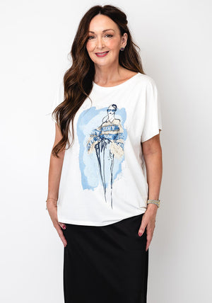 Oui Rhinestone Embellished Graphic T Shirt, White