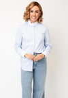 Oui Striped Ruffle Neck Shirt, Blue