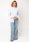 Oui Striped Ruffle Neck Shirt, Blue