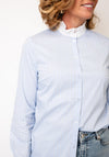 Oui Striped Ruffle Neck Shirt, Blue