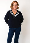 Oui Chunky Knit V-Neck Jumper, Navy
