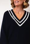Oui Chunky Knit V-Neck Jumper, Navy
