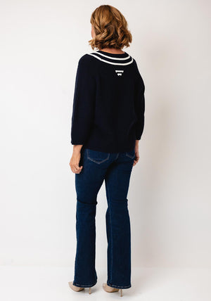 Oui Chunky Knit V-Neck Jumper, Navy