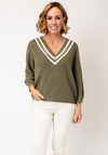 Oui Chunky Knit V-Neck Jumper, Green