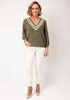 Oui Chunky Knit V-Neck Jumper, Green