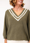Oui Chunky Knit V-Neck Jumper, Green