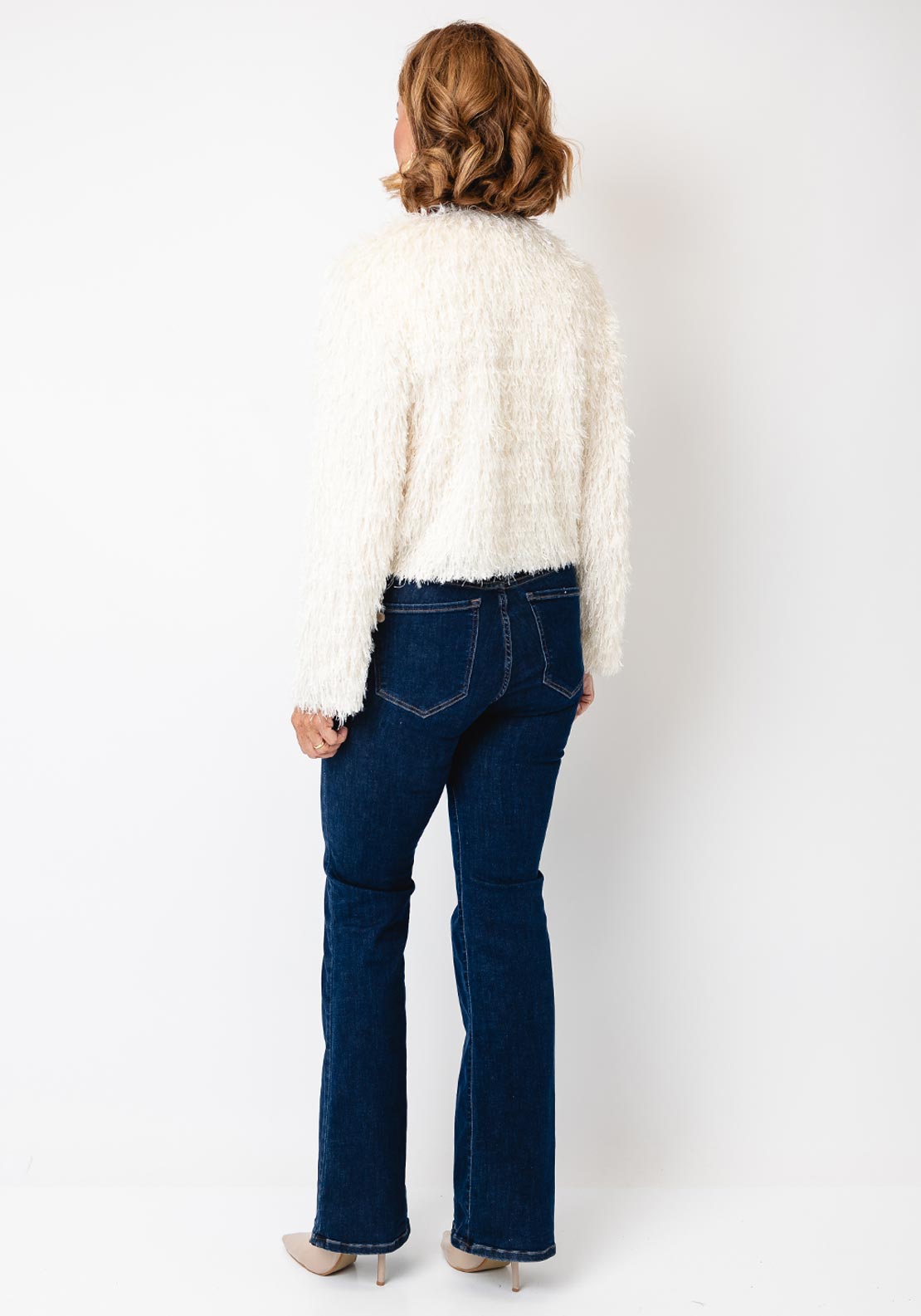 Oui Shaggy Textured Cardigan, White