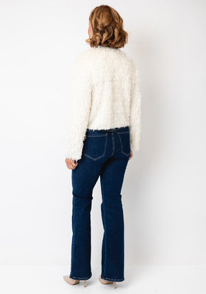 Oui Shaggy Textured Cardigan, White