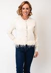 Oui Button Up Cardigan with Feathered Hem, Cream