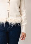 Oui Button Up Cardigan with Feathered Hem, Cream