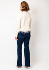 Oui Button Up Cardigan with Feathered Hem, Cream