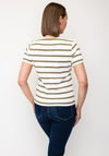 Oui Striped with Button Detail T-Shirt, Green