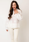 Oui V-Neck Embroidered Floral Print Blouse, White