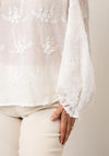 Oui V-Neck Embroidered Floral Print Blouse, White