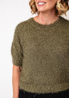 Oui Shaggy Crew Neck Pullover, Green