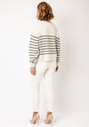 Oui Striped Knit Round Neck Jumper, Beige & Green