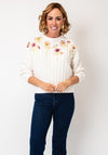 Oui Floral Design Crew Neck Jumper, White