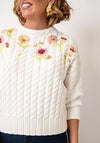 Oui Floral Design Crew Neck Jumper, White