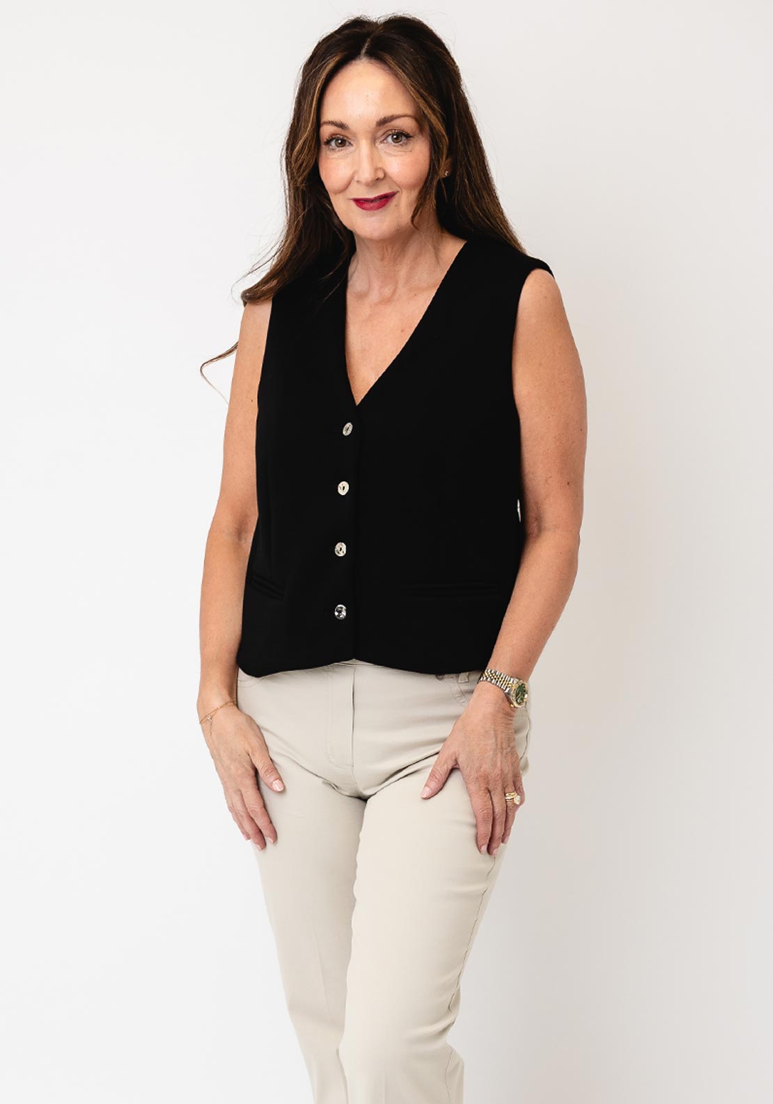 Oui V-Neck Waistcoat, Black