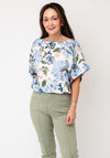 Oui Floral Print Top, Blue Multi