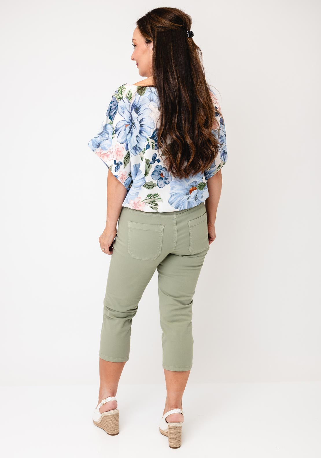 Oui Floral Print Top, Blue Multi