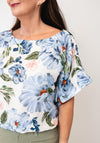 Oui Floral Print Top, Blue Multi