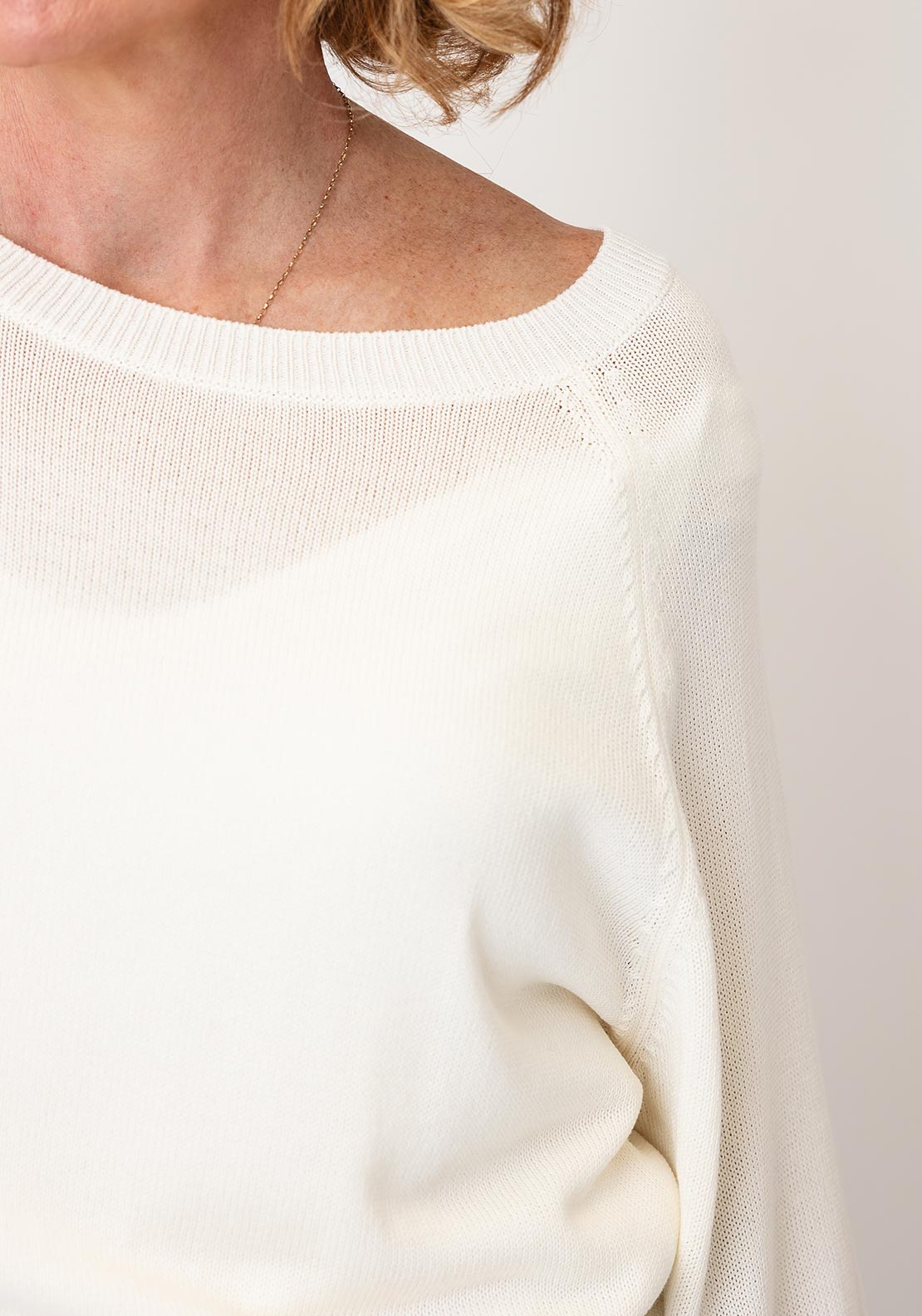Oui Knitted Round Neck Sweater, Cream