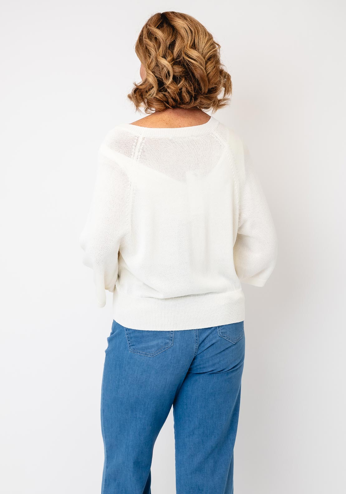 Oui Knitted Round Neck Sweater, Cream