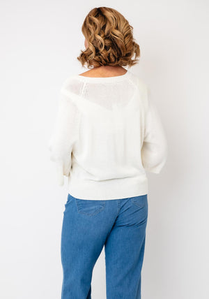 Oui Knitted Round Neck Sweater, Cream