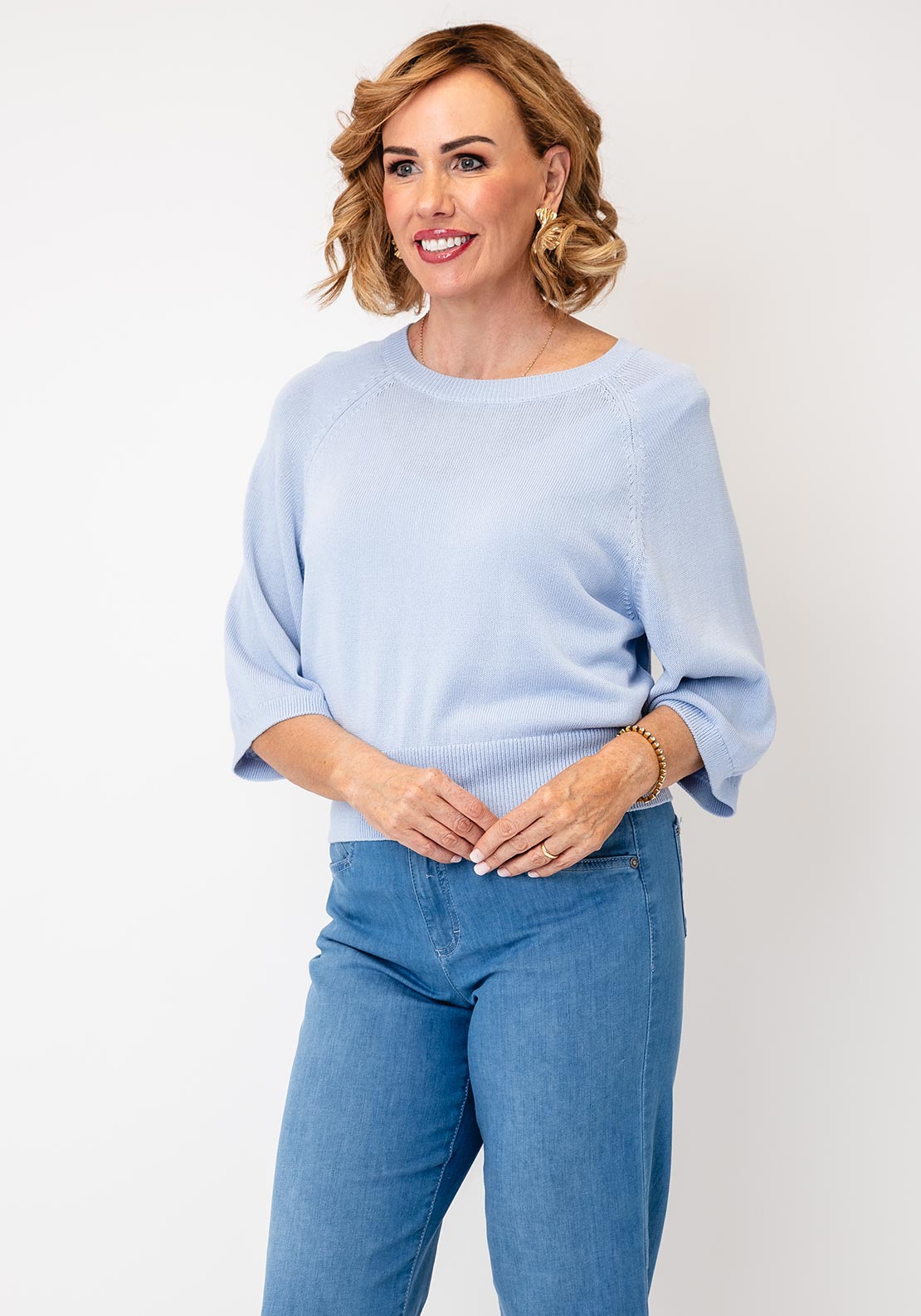 Oui Knitted Round Neck Sweater, Blue