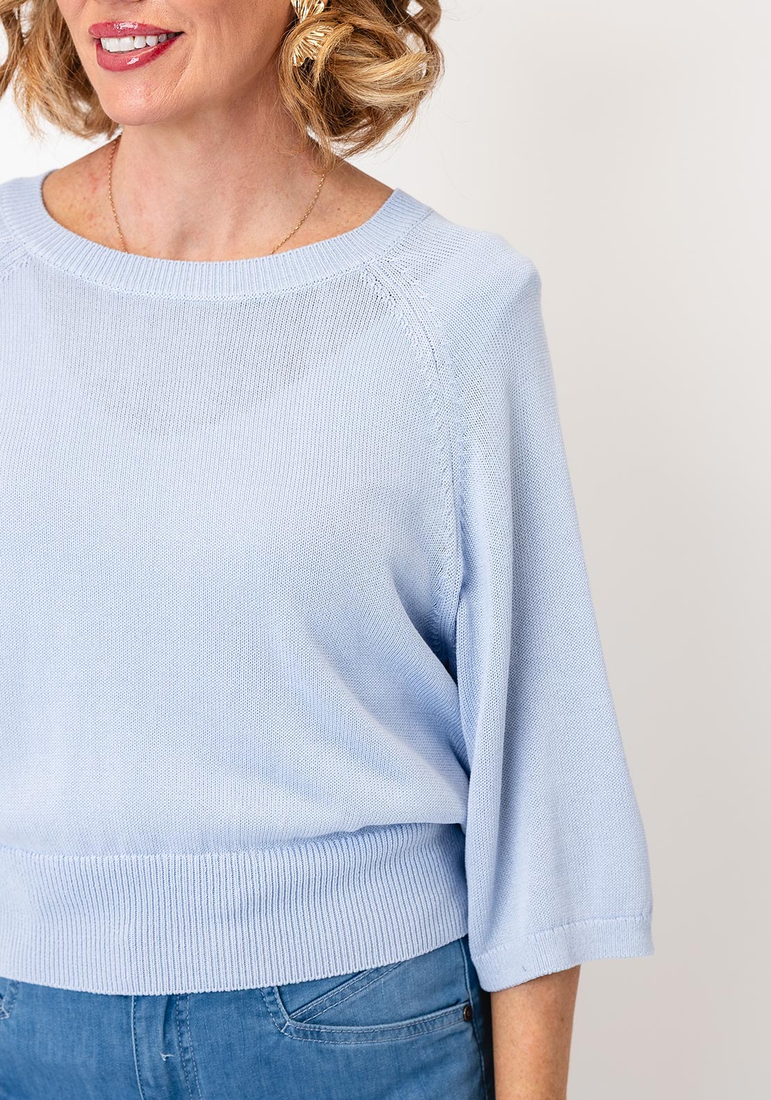 Oui Knitted Round Neck Sweater, Blue