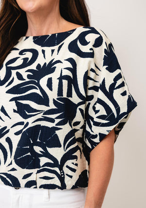 Oui Botanical Print Top, Beige