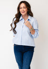Oui Pinstripe Button-Down Front Shirt, Blue and White