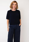 Oui Cropped Sleeve Knitted Jumper, Navy
