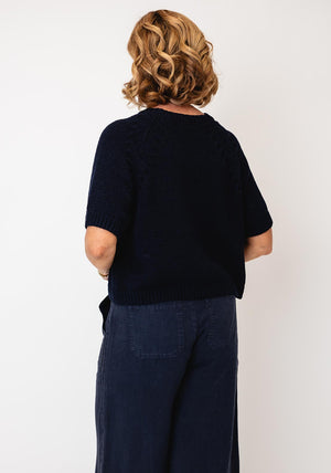 Oui Cropped Sleeve Knitted Jumper, Navy