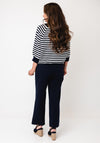 Oui Relaxed Striped with 3D Embroidered Flower Detail Top, Navy and White