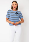Oui Denim Brooch Striped Sweater, Blue