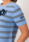 Oui Denim Brooch Striped Sweater, Blue