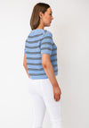Oui Denim Brooch Striped Sweater, Blue