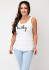 Oui Embroidered with Bead Detail Tank Top, White