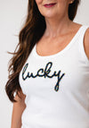 Oui Embroidered with Bead Detail Tank Top, White