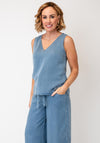 Oui V-Neck Denim Look Vest, Blue