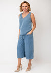 Oui V-Neck Denim Look Vest, Blue