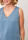 Oui V-Neck Denim Look Vest, Blue