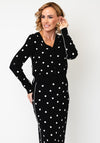 Oui Dot V Neck Cropped Cardigan, Black