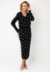 Oui Dot V Neck Cropped Cardigan, Black