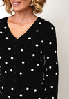 Oui Dot V Neck Cropped Cardigan, Black