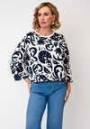 Oui Botanical Print Boxy Fit Sweatshirt, Navy & Cream