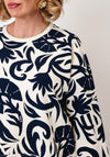 Oui Botanical Print Boxy Fit Sweatshirt, Navy & Cream