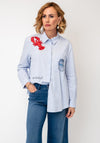 Oui Fish Graphic Print Embroidered Shirt, Blue